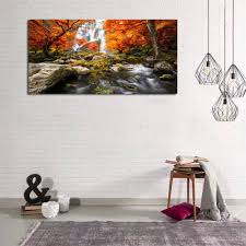 Ardemy Canvas Wall Art Waterfall Nature Scenery Painting Prints Vintage One Panel Long Artwork Wooden Framed Stu Office Wall Decor Canvas Wall Art Long Artwork