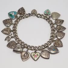 Antique Sterling Puffy Heart Charms Bracelet 16 Hearts Puffy Heart Charms Charm Bracelet Heart Charm Bracelet
