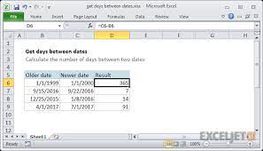 If you need to know the numbers of days between two dates in excel, you can simply subtract one date from the other using the minus symbol. Excel Formula Get Days Between Dates Exceljet