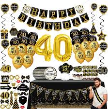 Maybe you would like to learn more about one of these? Amazon Com 40th Birthday Decorations For Men 76pack Black Gold Party Banner Pennant Hanging Swirl Birthday Balloons Tablecloths Cupcake Topper Crown Plates Photo Props Birthday Sash For Gifts Men Home