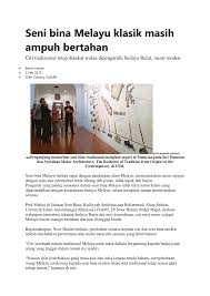 Berikut antara seni serta budaya yang terdapat dalam masyarakat malaysia yang ramai tidak tahu menariknya, persembahan ini menggabungkan muzik elemen china dan barat. Pdf Seni Bina Melayu Klasik Masih Ampuh Bertahan