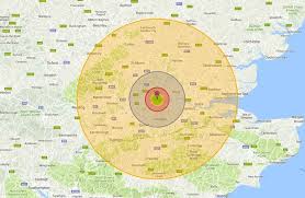 Red circle = total destruction (radius 35 kilometres. What Would Happen If A Nuclear Bomb Hit London Use This Interactive Tool To Discover Your Fate Mirror Online