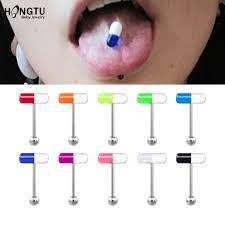 10pcs Colorful Capsule Tongue Rings Acrylic Pill Tongue Piercing Jewelry Women Surgical Steel Tongue Ring Bars Barbell 14 Gauge Body Jewelry Aliexpress