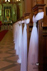 Super Easy Diy Pew End Decoration Using A Length Of Light Weight Fabric And An Inexpensive Diamante N Wedding Church Aisle Wedding Pews Wedding Pew Decorations