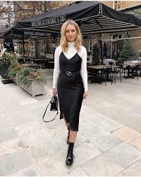 Casual Autumn Outfit Idea With Black Silk Slip Dress Wearables Fashion Slip Dress Outfit Fashion
