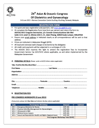 • xviii figo world congress of gyneacology and obstetrics for paper entitled a randomized double blind trial of two doses of misoprostol, i/v syntocinon and i/v methergin in active management of third stage of. Fillable Online 24th Asian Amp Oceanic Congress Of Obstetrics And Gynaecology Fax Email Print Pdffiller