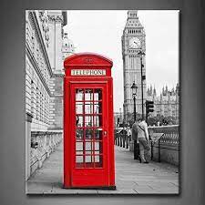 London red telephone booth nostalgic kraft paper poster cafe bar room decoration painting wall sticker 51x35.5cm. Amazon Com Black And White Red Red Telephone Booth And Big Ben In London Street Wall Art Painting Pictures Print On Canvas City The Picture For Home Modern Decoration Stretched By Wooden