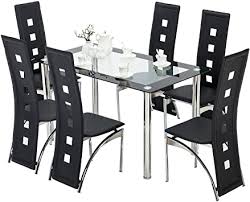 See more of dining table and chairs on facebook. Amazon Com Mecor 7 Piece Kitchen Dining Set Glass Top Table With 6 Leather Chairs Breakfast Furniture Black Table Chair Sets