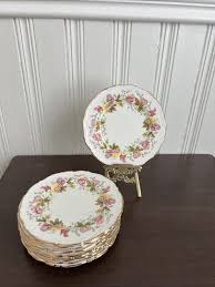 Set of 10 Coalport Marilyn Floral Bone China Dessert Plates Gold Trim  England