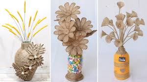 6 Beautiful Flower Vase Decoration Ideas With Jute Rope Home Decor Youtube Flower Vases Decoration Jute Flowers Burlap Flowers