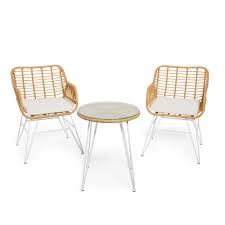 Extensive range of quality woven outdoor furniture including rattan corner sofas, dining sets, fire pits, modular sofas, cushion storage, loungers and cocoons. Beautify Natural Rattan Bistro Set With Glass Top Table Hand Woven Rattan Bistro Dining Table Chairs With Steel Frame Showerproof Bistro Cushions Buy Online In Qatar At Qatar Desertcart Com Productid