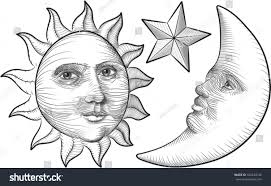 Etched-style Cartoon Illustration Sun Moon Star Stock Vector (Royalty Free)  106233746