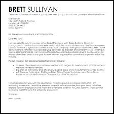 Diesel Mechanic Cover Letter Sample Cover Letter Templates Examples