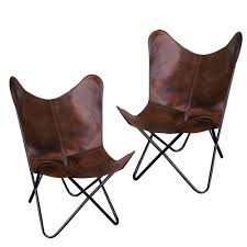 Amerihome Brown Natural Leather Butterfly Chair 2 Piece Set 803945 The Home Depot Butterfly Chair Leather Butterfly Chair Leather