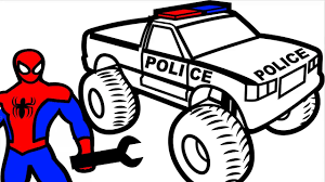Feel free to print and color from the best 40+ police truck coloring pages at getcolorings.com. Spiderman Repair Police Monster Truck Coloring Pages For Kids Coloring Book Kids Fun Art Video Dailymotion