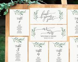 Greenery Seating Chart Printable Seating Cards 5x7 Table