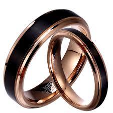 1 Pair Black Tungsten Carbide Wedding Band Rose Gold Plated Coupe Lovers Rings Set Without Stone 6mm F Black Wedding Rings Rings For Men Titanium Wedding Rings