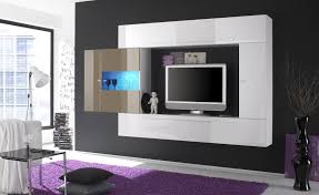 White Lacquered Contemporary Wall Unit With Dark Outer Frame Tv Wall Unit Modern Tv Wall Units Modern Tv Wall