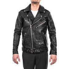 Italian Handmade Men Black Crocodile Leather Biker Jacket Slim Etsy