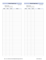 free printable blood sugar log pdf from vertex42 com in