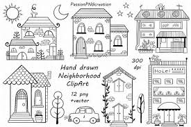 Black And White House Clipart Png Digital Hand Drawn Neighborhood Clipart Png Vector Doodle Etsy How To Draw Hands Clip Art House Clipart