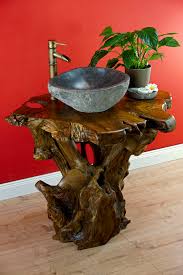 Double sink or single sink vanities, with tops and mirrors. Solid Root Wood Furniture Bathroom Vanity Sutisan Kinaree