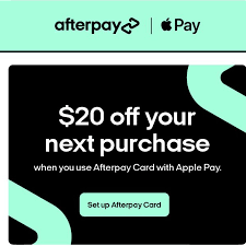 Afterpay card is a contactless visa card stored in the customers apple or gpay wallet which means they can simply tap their mobile device on the payment terminal at your store to pay in 4 with afterpay! Afterpay Pay With Afterpay Card Via Apple Pay Get 20 Off Your Next Purchase Minimum 21 Spend Afterpay Apple Pay Ozbargain