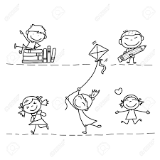 Black And White Kids Playing Cartoon Set Of Hand Drawing Cartoon Happy Kids Playing Cartoon Drawings Drawing For Kids Drawings