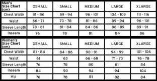 Dc Men Women Size Chart Guide Chest Waist Sleeve Inseam Hip