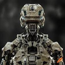 Concept art of a highly-detailed military robot on the battlefield on  Craiyon