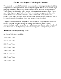 Toyota yaris toyota echo service manual repair manual, toyota repair manual… 2009 Toyota Yaris Repair Manual Online
