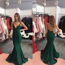 Emearld Spaghetti Straps Backless Prom Dress Mermaid Satin Prom Dresses Formal Evening Dresse Emerald Green Prom Dress Green Prom Dress Backless Prom Dresses