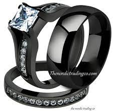 New Gorgeous Engagement Cz Wedding Ring Couples Set Black Silver Design His Hers 3 Pc Bands Rings Bridal Groom Female Male Jew Black Wedding Rings Cool Wedding Rings Bridal