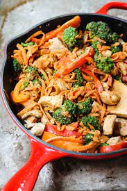 Spicy Thai Peanut Chicken Sweet Potato Noodle Stir Fry Ambitious Kitchen Recipe Sweet Potato Noodles Chicken Sweet Potato Spiralizer Recipes
