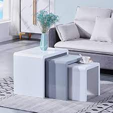 This modern coffee table will match better with sofas of dark colors such as black, brown, grey. Goldfan Side Table Set Of 3 Coffee Tables White Grey High Gloss Modern Coffee Table Coffee Table Set Small Table Living Room Amazon De Home Kitchen