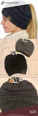 C C Messy Bun Ponytail Beanie Classic Black Grey Ponytail Beanie Messy Bun Beanie Clothes Design