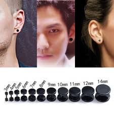 Men's Ear Plugs Engravable Black Bar Bell Earrings
