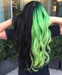 Split Haircolor Black Neon Green Hair Styles Perfect Hair Color Hair Dye Colors