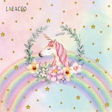 Unicorn juga di percaya oleh banyak orang sebagai sebuah simbol sihi, kekuatan dan juga kemurnian. Laeacco Unicorn Party Rainbow Flowers Stars Birthday Photography Backgrounds Customized Photographic Backdrops For Photo Studio Background Aliexpress