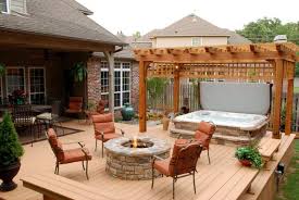 Deck designs with hot tub and fire pit. Cozy Place In Backyard With Hot Tubs Decks Nice Backyard Deck Hot Tub Landscaping Hot Tub Gazebo Hot Tub Backyard
