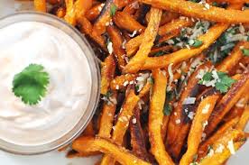 Serve with finished healthy sweet potato fries. Baked Sweet Potato French Fries With Parmesan Cilantro Meow Savor The Thyme