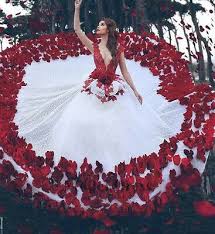 A bubblegum pink lehenga like the. Red And White Wedding Dresses 3d Flowers Peplum Deep V Neck Bride Ball Gowns Ebay Rose Wedding Dress Red White Wedding Dress Princess Wedding Dresses