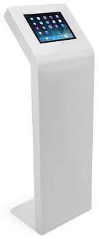 12 9 Tablet Floor Stand W Locking Enclosure Steel Construction White Ipad Floor Stand Tablet Flooring Sale