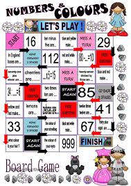 Numbers And Colours Board Game Board Games English Games Teaching English