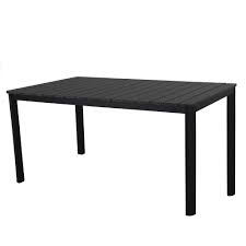 Unbranded Modern Contemporary 63 In Rectangular Faux Wood Slatted Indoor And Outdoor Steel Black Dining Table Hd932 Table Bk The Home Depot Modern Outdoor Dining Table Outdoor Patio Table Outdoor Dining Table