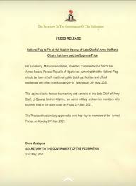 Jun 10, 2021 · the federal government has declared monday, june 14, 2021 as a public holiday to mark this year's democracy day celebration. Buhari Declares Public Holiday Three Day National Mourning Nigeria S Top News Site