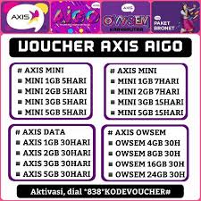 Axis menyediakan 5 macam paket internet yang dapat dipilih sesuai kebutuhan pelanggannya. Voucher Axis Bronet Mini Owsem Unlimited 1gb 2gb 3gb 4gb 5gb 6gb 8gb 10gb 15gb 25gb 50gb Shopee Indonesia