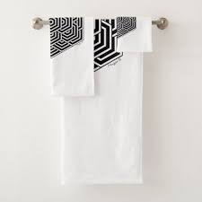 Black And White Bathroom Towel Sets Black And White Geometric Hexagon Design Bath Towel Set Black And White Gifts Unique Special B W Style Bath Design Hexagon Design Bath Towel Sets