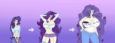 1088310 - artist:annon, belly button, big breasts, bimbo, bimbo 1.0, bimbo  2.0, bimboification, bimbo rarity, breast expansion, breasts, busty rarity,  clothes, derpibooru import, ear piercing, earring, female, growth, hooped  earrings, huge breasts,