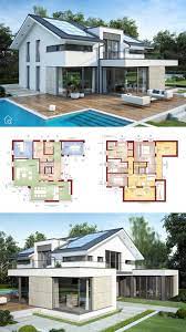 einfamilienhaus architektur modern mit satteldach pool terrasse grundriss offen 6 zimmer 260 qm gross mit a haus architektur architektur haus modernes haus